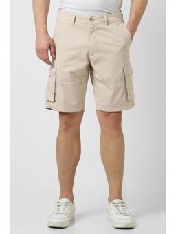Van Heusen - Men Beige Cotton Solid Shorts