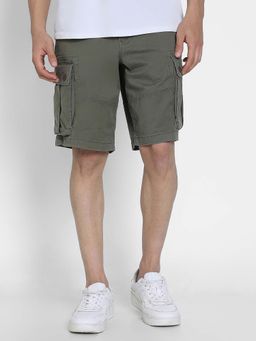 American Eagle - Men Olive Cotton Blend Solid Shorts