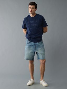 American Eagle - Men Blue Cotton Blend Solid Shorts