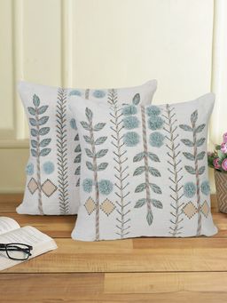 Eyda - Blue Embroidered Cotton Cushion Covers Set of 2-18x18 inch