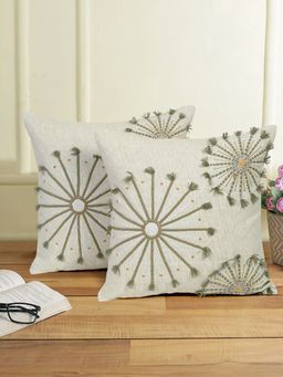 Eyda - Light Green Color Embroidered Cotton Cushion Covers Set of 2-18x18 inch