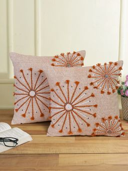 Eyda - Rust Color Embroidered Cotton Cushion Covers Set of 2-18x18 inch