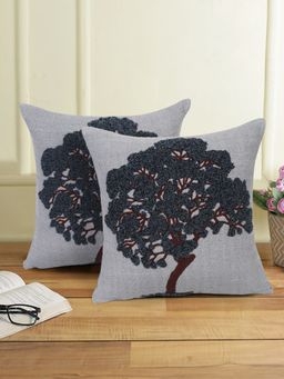Eyda - Grey Color Embroidered Cotton Cushion Covers Set of 2-18x18 inch