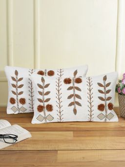 Eyda - Brown Color Embroidered Cotton Cushion Covers Set of 2-12x20 inch
