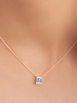 Friendly Diamonds - Lab Grown Diamond 0.50 Ct Emerald Solitaire Necklace Split Claw Prongs 14Kt Gold