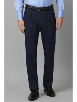 Louis Philippe - Men Navy Regular Fit Solid Pleated Formal Trousers