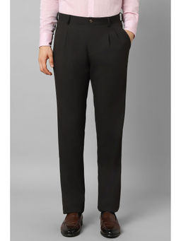 Louis Philippe - Men Black Regular Fit Solid Pleated Formal Trousers
