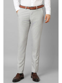 Louis Philippe - Men Grey Slim Fit Checks Flat Front Formal Trousers