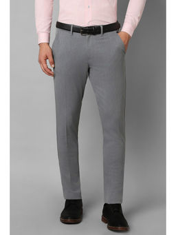 Louis Philippe - Men Grey Slim Fit Textured Flat Front Formal Trousers