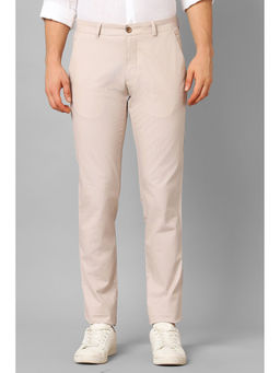 Louis Philippe - Men Cream Slim Fit Textured Flat Front Casual Trousers