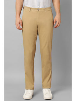Louis Philippe - Men Khaki Slim Fit Solid Flat Front Casual Trousers