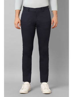 Louis Philippe - Men Navy Super Slim Fit Solid Flat Front Casual Trousers