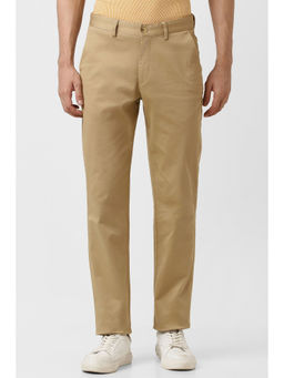 Peter England - Men Khaki Solid Slim Fit Casual Trousers