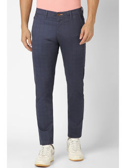 Peter England - Men Navy Check Super Slim Fit Casual Trousers