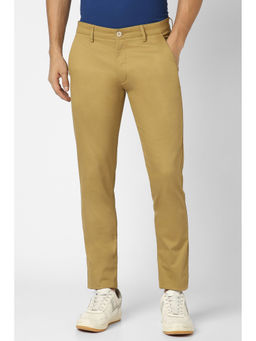 Peter England - Men Khaki Solid Super Slim Fit Casual Trousers
