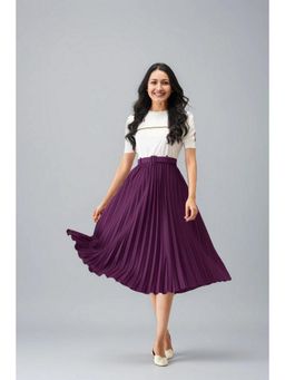Twenty Dresses by Nykaa Fashion - Womens Wine Solid Crepe Calf Length Dress with Belt