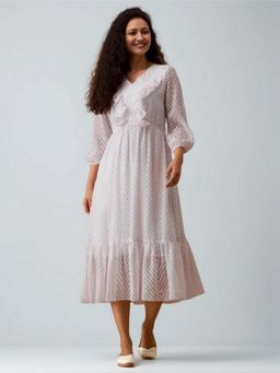 Twenty Dresses by Nykaa Fashion - Womens White Self Design Crepe Calf Length Dress