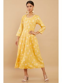 Soch - Women Mustard Rayon Printed Kurta