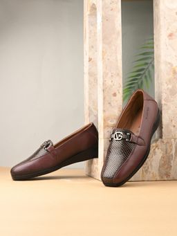 Valentino - Women Maroon Leather Loafers