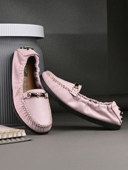 Valentino - Women Pink Leather Loafers