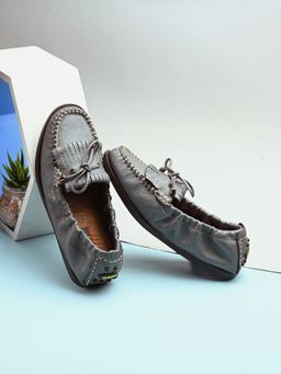 Valentino - Women Grey Leather Loafers