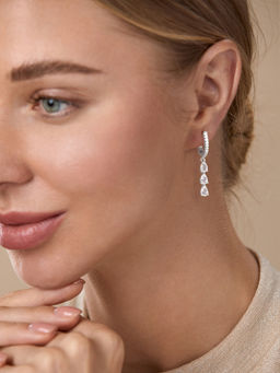 MINUTIAE - Silver-Plated White Teardrop Shaped Drop Earrings