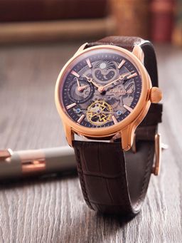 Earnshaw - Longitude Shadow Automatic Skeleton MoonPhase Brown Round Dial Mens Watch - ES-8063-06