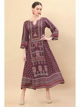 Soch - Women Maroon Modal Printed Dress