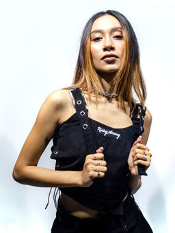 RISING AMONG - Biker Buckle Textured Black Crop Top