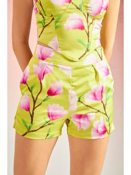 Virgio - Lila Glam Lycra Satin Floral Shorts