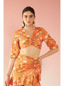 Virgio - Zinnia Glam Lycra Satin Front Twist Crop Top