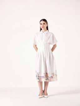 Muvazo - White Pleated Linen Dress