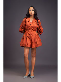 Deepika Arora - Solid/Plain Rust Playsuit