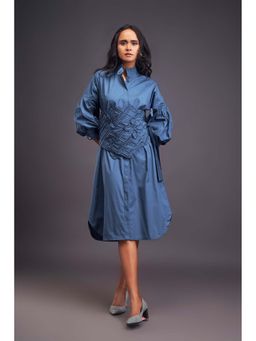 Deepika Arora - Embroidered Blue Dress with Belt (Set of 2)