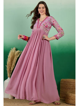 KVS FAB - Pink Georgette Zari Sequence Embroidered Alia Cut A-Line Gown