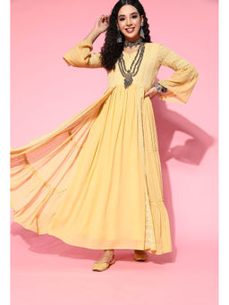 KVS FAB - Yellow Georgette Sequence Embroidered Flared A-Line Gown