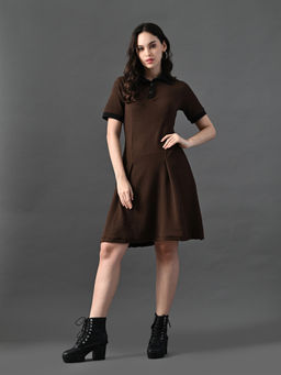 MYSHKA - Brown Collared Knee Length Dress