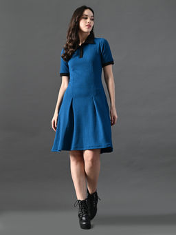 MYSHKA - Blue Collared Knee Length Dress