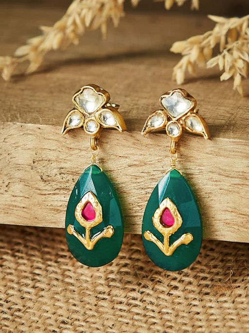 Buy Fabindia Gold Plated Silver Green Dangler Earrings Online