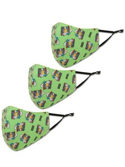 Tossido - Green Printed Cotton Adjustable Cloth Mask (Pack of 3)