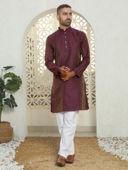 Kraft India - Silk Blend Ethnic Motifs Jacquard Purple Kurta with Pyjama (Set of 2)