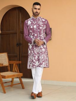 KRAFT INDIA LUXE - Ethnic Motifs Embroidered Georgette Mauve Kurta with Trouser Pant (Set of 2)