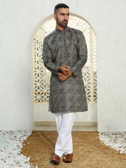 Kraft India - Paisley Printed Green Mandarin Neck Cotton Summer Kurta with Pyjama (Set of 2)