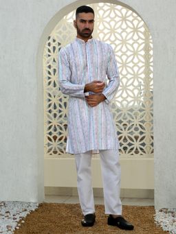 Kraft India - Floral Printed Chikankari Cotton Green Kurta with Pyjama (Set of 2)