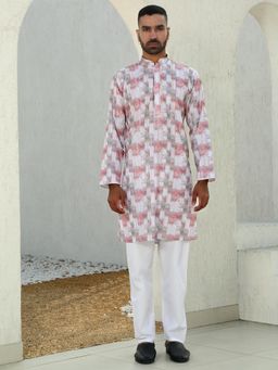 Kraft India - Ethnic Motifs Chikankari Cotton Multi-Color Kurta with Pyjama (Set of 2)