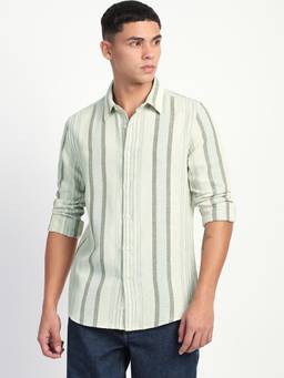 The Bear House - Mens Blue Stripes Slim Fit Casual Shirt