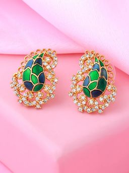 Estele - Gold Plated Gorgeous Stud Earrings with Crystals for Women