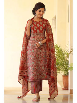 PIROH - Womens Floral Print Kurta Pant Dupatta Set (Set of 3)