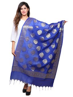 Banjara India - Women Blue Woven Banarasi Kora Silk Alia Butti Dupatta