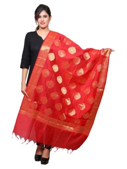 Banjara India - Women Red Woven Banarasi Kora Silk Alia Butti Dupatta